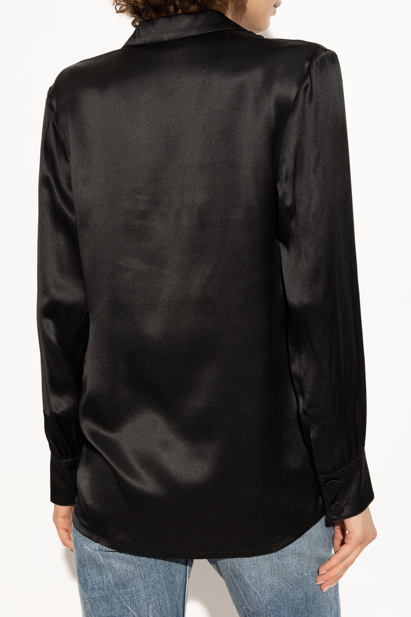 Tシャツ・カットソー Saint Laurent Black Oversize Satin Shirt in Silk Woman Shiny stretch silk satin T-shirt | Peserico